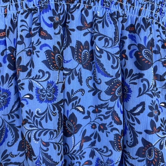 Old Navy Blue Floral Smocked Waist Babydoll Blouse Womens XXL‎ Peasant Top Boho - Picture 7 of 12